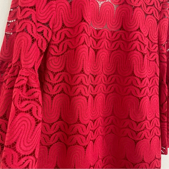 Trina Turk red ruby rose bell sleeve lace dress - Picture 5 of 12